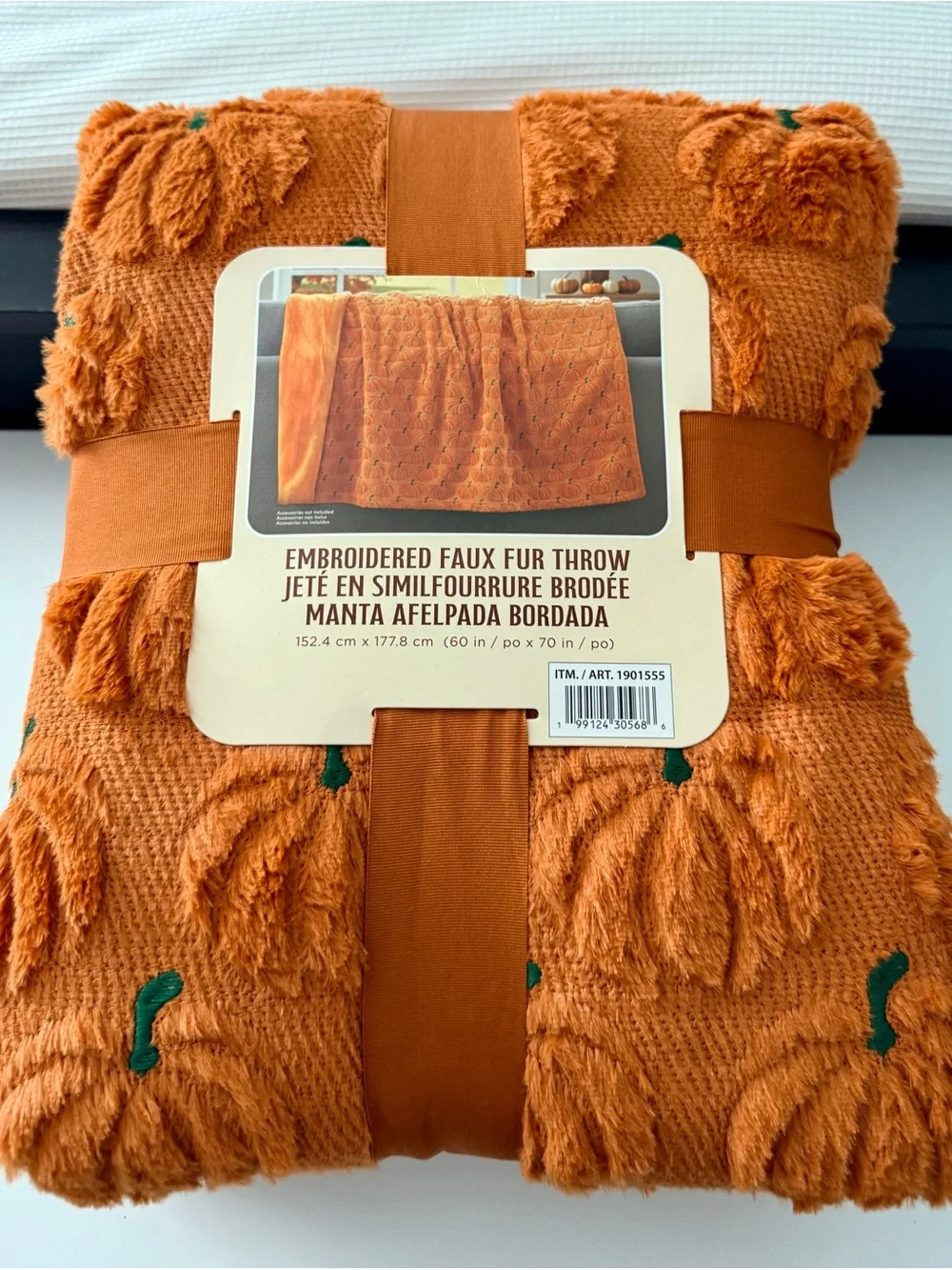 Embroidered Faux Fur Throw Blanket - Orange